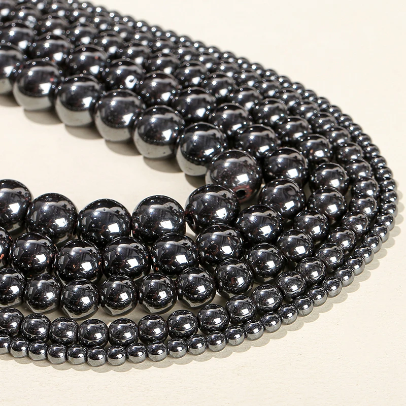 Natural Stone Black Hematite Round Loose Spacer Beads 6 8 10mm For Jewelry - £9.04 GBP+
