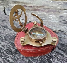 Vintage Nautical Working Sundial Compass Brass Compass Marine with Leather case - £37.36 GBP