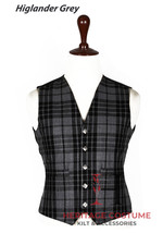 Scottish Highlander Grey Tartan VEST 5 Buttons Formal Kilt WAISTCOAT Vest  - £30.67 GBP