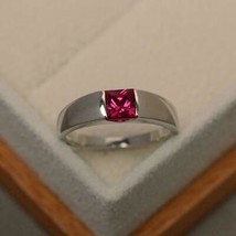 Solid 925 Sterling silver princess Red Ruby Handmade engagement Ring Size 10.5 - £69.17 GBP
