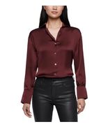 Express Womens Shirt Dark Red Button Down Satin V-Neck Long Sleeves Rela... - $789.53 MXN