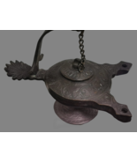 RARE Ancient Middle Eastern Bronze Oil Lamp 2 Spout Incense Wall Hanging... - $191.93 CAD