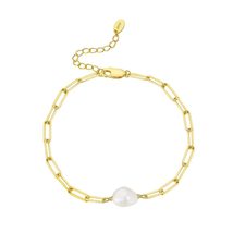 925 Silver Freshwater Pearl Bracelet Baroque Culture Paperclip Figaro Chain Link - $28.00