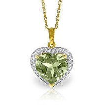 3.39 Carat 14K Yellow Gold Elizabeth Green Amethyst Diamond Necklace 14&quot;... - £396.62 GBP