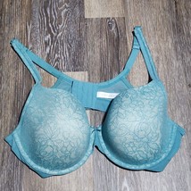 Cacique Lightly Lined T-Shirt Bra Blue Lined Lace Underwire Women&#39;s Size... - £13.08 GBP