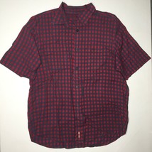 Guess Jeans Men&#39;s Short Sleeved Shirt Red Blue Checkered Cotton Outdoors Size XL - £27.96 GBP