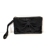 Black Metal Mesh Evening Clutch Wristlet Beaded Bow Details Zipper 7x4&quot; ... - £9.92 GBP