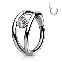 Double Hoop CZ 8mm Segment Ring 16g (1.2mm) Stacked Ring 316L Steel Lip Earring - £9.84 GBP