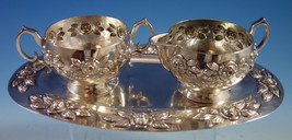 Aztec Rose by Sanborns Mexican Sterling Silver Sugar Creamer Tray 3pc Set #1856 - £560.97 GBP