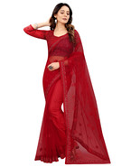Designer Red Heavy Resham Zari Badla Embroidery Sari Net Party Wear Saree - £61.30 GBP