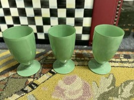 3  Vintage  Jadeite Green Glass Footer Parfait Cups Antique - £99.91 GBP