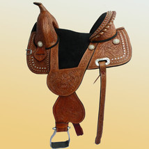 Western leather  treeless saddle, 16&quot; on Eco leather buffalo chestnut color. - £398.42 GBP