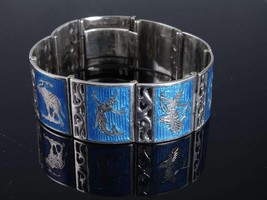 Vintage Blue Enamel Siam Sterling Bracelet - £115.67 GBP