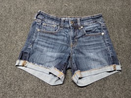 American Eagle Jean Shorts Women 2 Blue Cuffed Next Level Stretch X Cute - $336.58 MXN