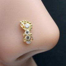 Ethnic Vertical Gold Plated Women Nose Stud CZ Twisted nose ring 22g - £11.96 GBP