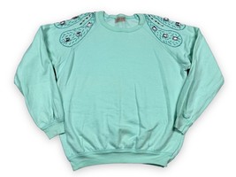 Vtg Lina Lee Beverly Hills New York Pale Mint Sweatshirt Embellished Rhi... - £19.07 GBP