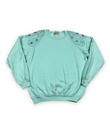 Vtg Lina Lee Beverly Hills New York Pale Mint Sweatshirt Embellished Rhi... - £19.05 GBP