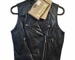 Harley Davidson Black Leather Vest Biker Silver Zip &amp; Button XS NWT - £43.43 GBP