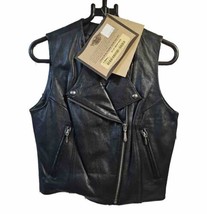 Harley Davidson Black Leather Vest Biker Silver Zip &amp; Button XS NWT - £43.38 GBP