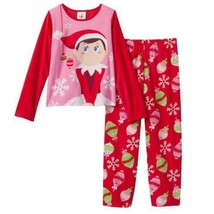 Girls Pajamas Christmas Elf on the Shelf Red Pink Shirt &amp; Pants Fleece 2... - £11.84 GBP