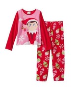Girls Pajamas Christmas Elf on the Shelf Red Pink Shirt &amp; Pants Fleece 2... - £11.65 GBP