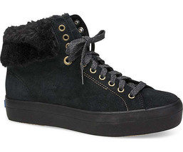 Keds Womens Rise Hi Suede Faux Fur Sneakers Size 5.5 Color Black - £93.87 GBP