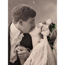 Real Photo Postcard Vintage 1919 RPPC Wedding Kiss Marriage Couple Small... - £8.87 GBP