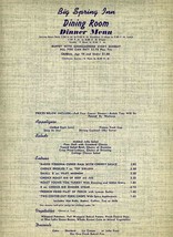 Big Spring Inn Dining Room Dinner Menu 1950&#39;s Smorgasbord - £13.96 GBP
