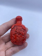 Vintage Dragon Parfum Snuff Bouteille Rouge Cinabre Sculpté Resin - £50.77 GBP