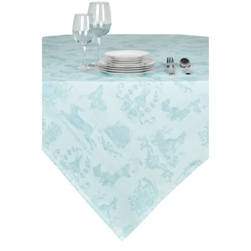 New Bunny Rabbit Blue Jacquard Easter Tablecloth Topper 54&quot; X 54&quot; C&amp;F Home - £52.61 GBP
