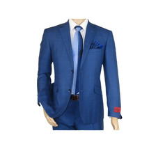 Men Suit By Renoir Window pane English Plaid Slim Fit Side Vents Fit 291-20 Blue image 3
