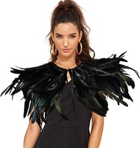 Black Maleficent Natural Feather Cape Halloween Collar Choker Shawl Costume - £31.81 GBP