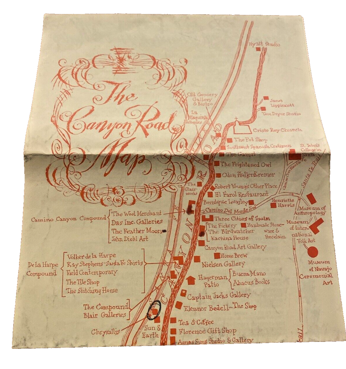 The Canyon Road Map Santa Fe New Mexico Brochure Fold Out 1960s 1970s Vi... - $22.22