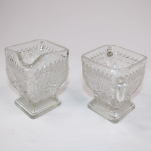 Vintage Indiana Glass Crystal Pineapple And Floral Diamond Sugar And Creamer Set - £7.71 GBP
