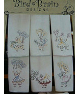 Bird Brain Designs KITCHEN HELPERS Tea Towels Embroidery Pattern girls w... - $9.49 CAD