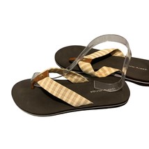 Tommy Hilfiger Womens Size 7 Flip Flop Sandals Tan White Fabric Thongs S... - $12.86