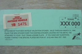 1997-98 EX MAR. TEXAS ANTIQUE VEHICLE HISTORIC CLASSIC CAR LICENSE PLATE... - £4.50 GBP