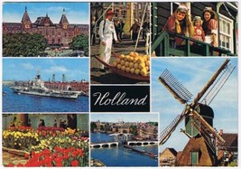 Holland Netherlands Postcard Multi View Windmill Tulips Ships Market - £1.70 GBP