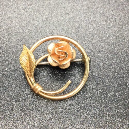 Primary image for 10K YELLOW GOLD TWO TONE ROSE FLOWER PIN BROOCH ESTATE