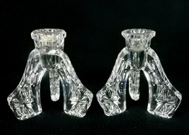 Crystal Three-Legged Candle Sticks, 4.5&quot;, Cut Snowflake Pattern, Sawtooth Rim  - £39.46 GBP