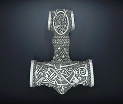 Thor&#39;s hammer oxidized Mjölnir Men Pendant 14K White Gold Finish Sterling Silver - £96.18 GBP