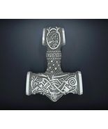 Thor&#39;s hammer oxidized Mjölnir Men Pendant 14K White Gold Finish Sterlin... - £95.59 GBP