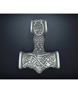 Thor&#39;s hammer oxidized Mjölnir Men Pendant 14K White Gold Finish Sterlin... - $165.92 CAD