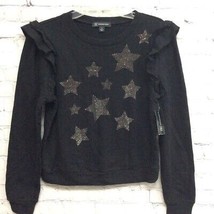 Inc International Concepts Womens Pullover Sweatshirt Black Star Ruffles S New - £17.39 GBP