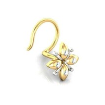 14K Jaune Plaqué Or Rond Coupe Lab-Created Moissanite Fleur Nez Broche Bague - £24.64 GBP