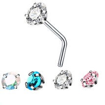 2pcs crystal l shape nose stud set stainless steel zircon heart nose piercing ring star thumb200