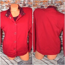 Onque Casuals L XL Red Gold Grommet Snap Up Shirt Jacket - £22.99 GBP