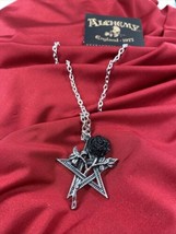 Alchemy Gothic P715  Ruah Vered Pendant Necklace Star Rose Pentagram IN HAND - £20.83 GBP