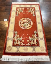 Vintage Red Chinese Rug Wool 3x5 ft Handmade Asian Oriental Carpet 3 x 5 Dragons - £782.56 GBP