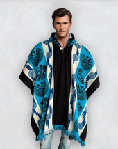 Alpaca Poncho with Hood blue/black | Soft Wool | Native Design | Handcra... - $69.90